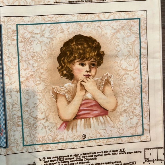 VTG Fabric Learning To Pray Victorian Children Cheat Quilt Squares 68”x44” - Picture 10 of 14